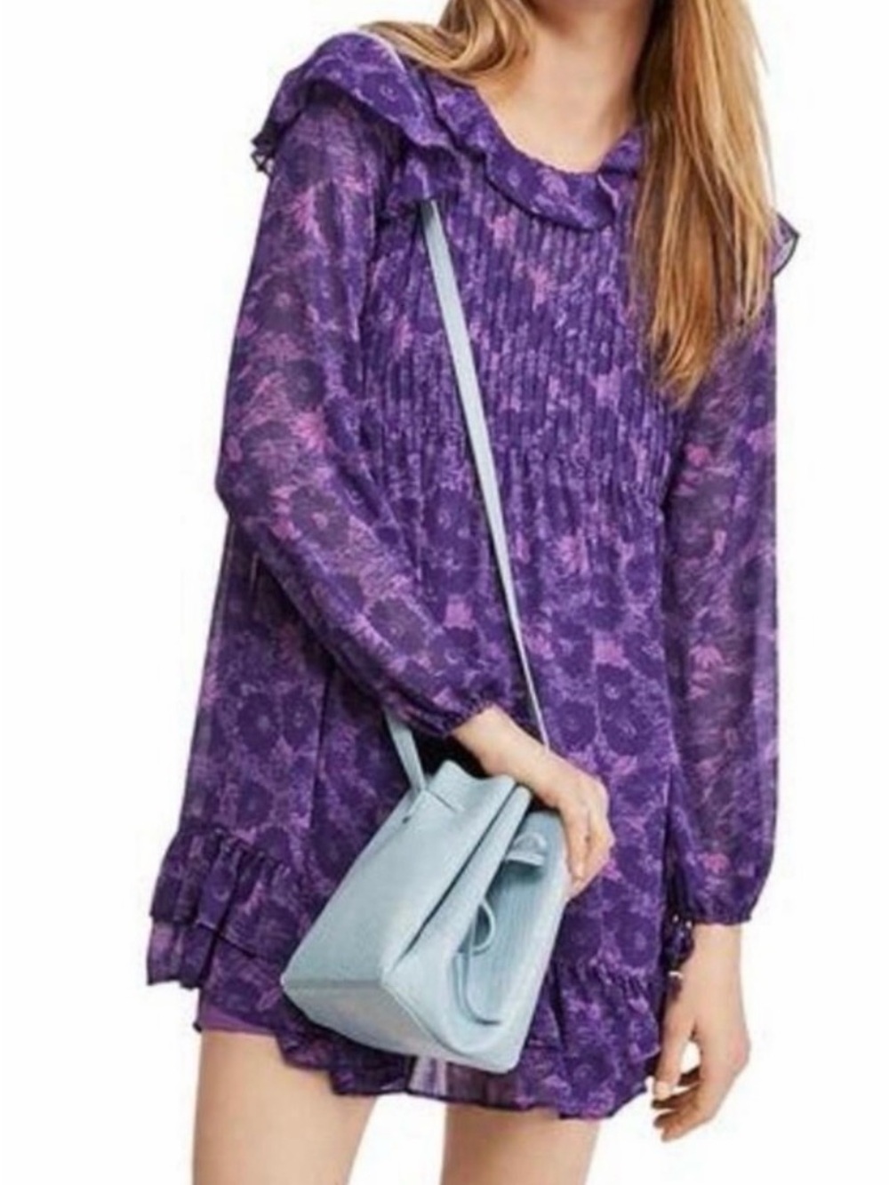 Free People These Dreams Purple Floral Ruffle Mini Dress